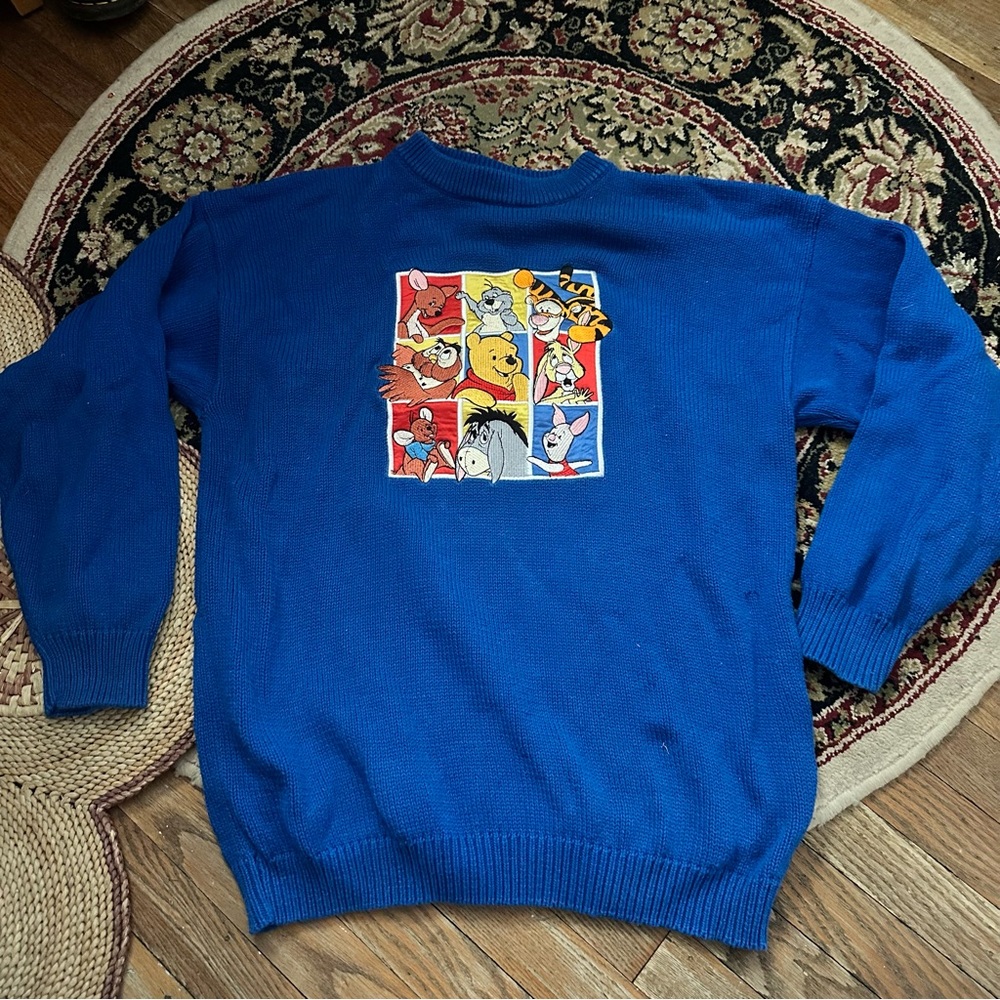 VTG Disney's Winnie the Pooh And Gang Royal Blue Cotton Sweater Size M